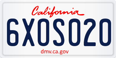 CA license plate 6XOS020