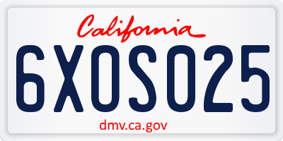 CA license plate 6XOS025