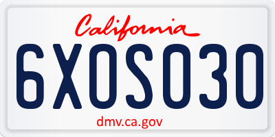 CA license plate 6XOS030
