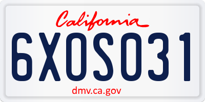 CA license plate 6XOS031