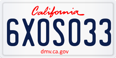 CA license plate 6XOS033