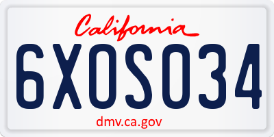 CA license plate 6XOS034