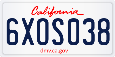 CA license plate 6XOS038