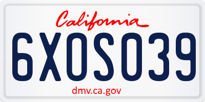 CA license plate 6XOS039