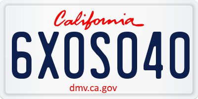 CA license plate 6XOS040