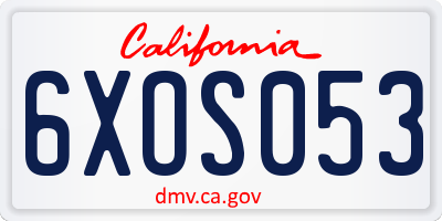 CA license plate 6XOS053