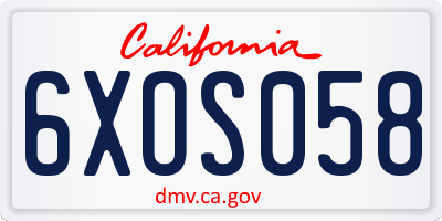 CA license plate 6XOS058
