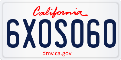 CA license plate 6XOS060