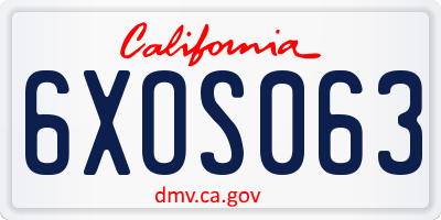 CA license plate 6XOS063