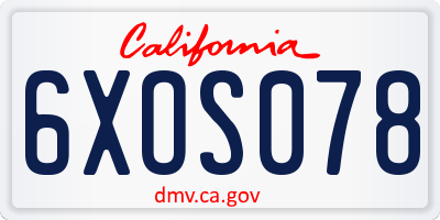 CA license plate 6XOS078