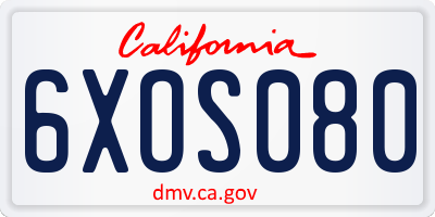 CA license plate 6XOS080