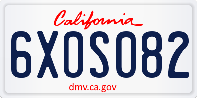 CA license plate 6XOS082