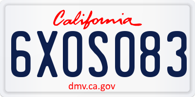 CA license plate 6XOS083