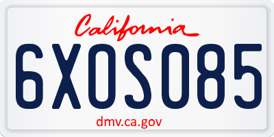 CA license plate 6XOS085