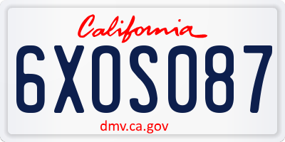 CA license plate 6XOS087
