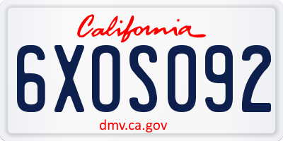 CA license plate 6XOS092