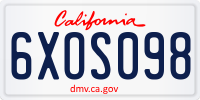 CA license plate 6XOS098