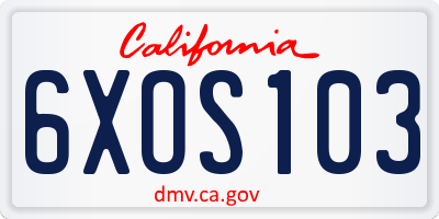 CA license plate 6XOS103