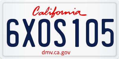 CA license plate 6XOS105