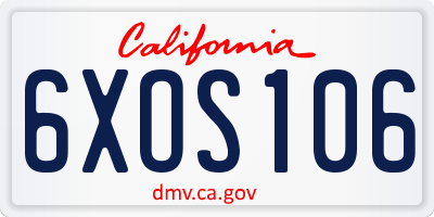 CA license plate 6XOS106