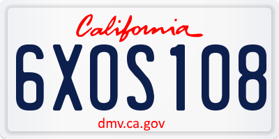 CA license plate 6XOS108
