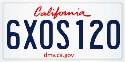 CA license plate 6XOS120