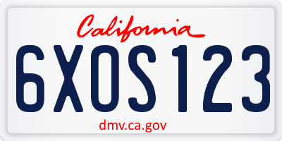 CA license plate 6XOS123