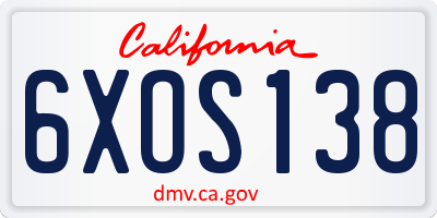 CA license plate 6XOS138