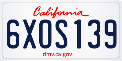 CA license plate 6XOS139
