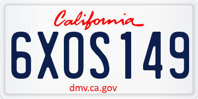 CA license plate 6XOS149
