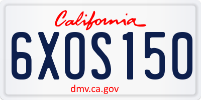 CA license plate 6XOS150
