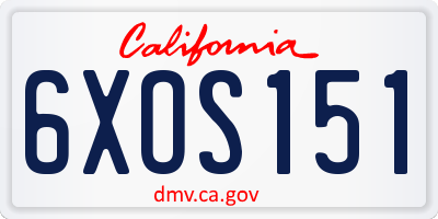 CA license plate 6XOS151