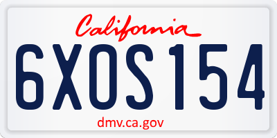 CA license plate 6XOS154
