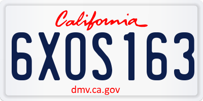 CA license plate 6XOS163