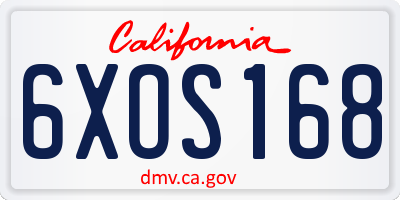 CA license plate 6XOS168