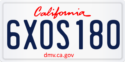 CA license plate 6XOS180