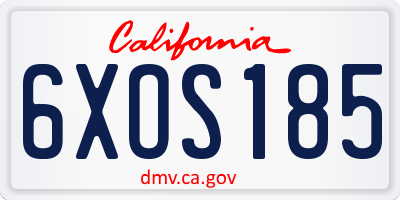CA license plate 6XOS185