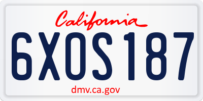 CA license plate 6XOS187