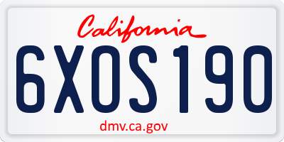 CA license plate 6XOS190