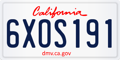 CA license plate 6XOS191