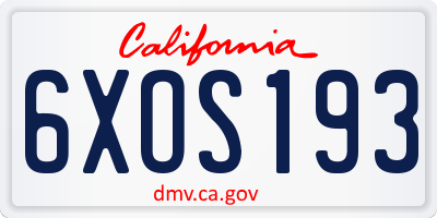 CA license plate 6XOS193