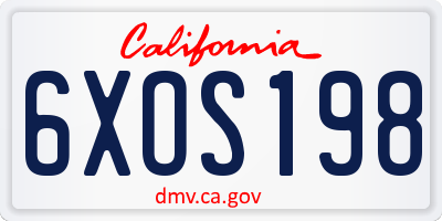 CA license plate 6XOS198