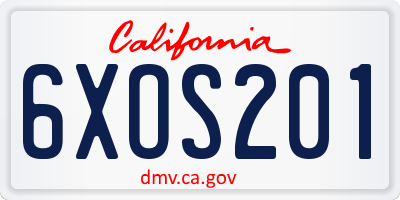 CA license plate 6XOS201