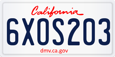 CA license plate 6XOS203