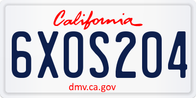 CA license plate 6XOS204