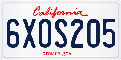 CA license plate 6XOS205