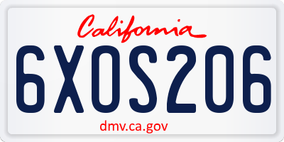 CA license plate 6XOS206