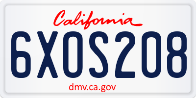 CA license plate 6XOS208