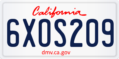 CA license plate 6XOS209