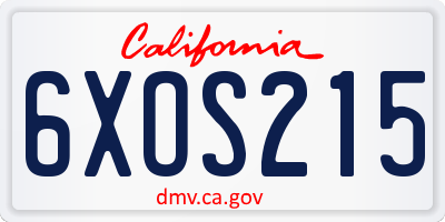 CA license plate 6XOS215